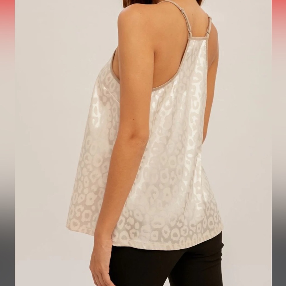 Hem & Thread Leopard Satin V Neck Contrast Halter Camisole - Picture 7 of 7